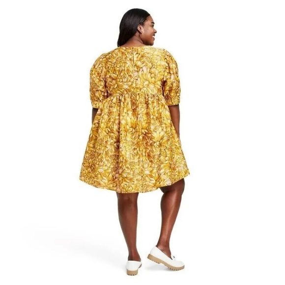 NWT Kika Vargas Gold Mum Puff Sleeve Dress with Pockets - Picture 2 of 12